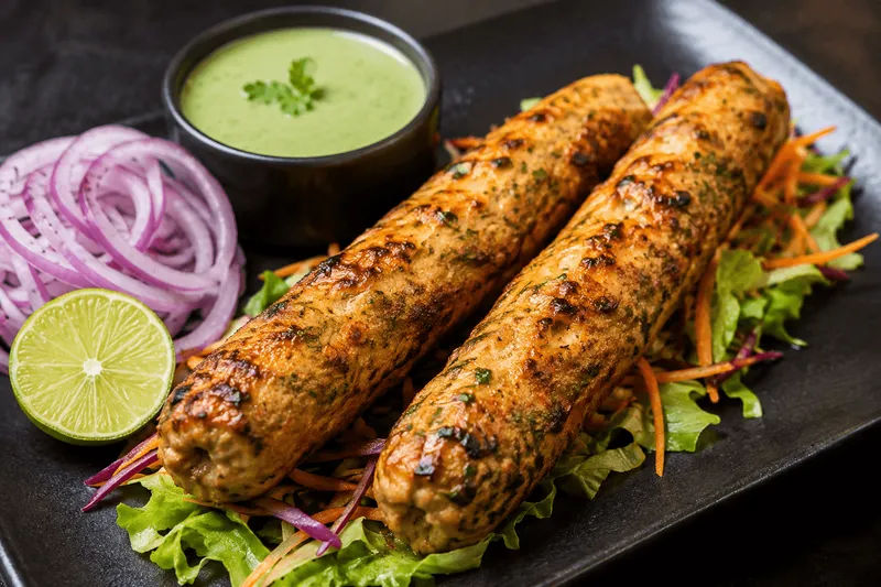 Hähnchen-Seekh-Kabab am flachen Spieß