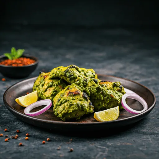 Hariyali Fisch Kabab mit leuchtender Kräuterkruste