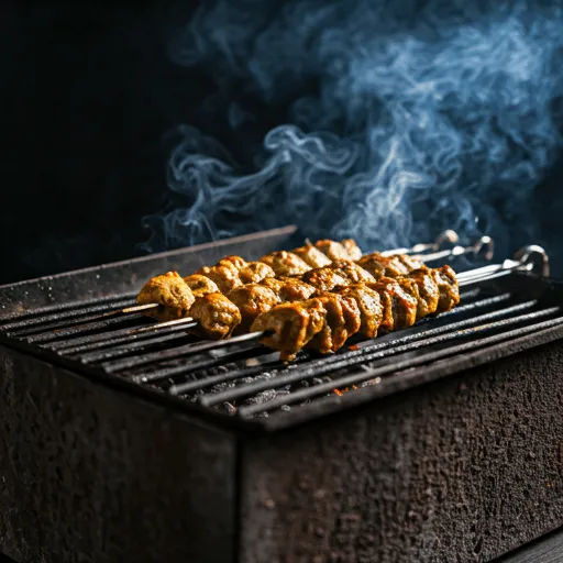 Seekh-Kababs über heißer Holzkohle
