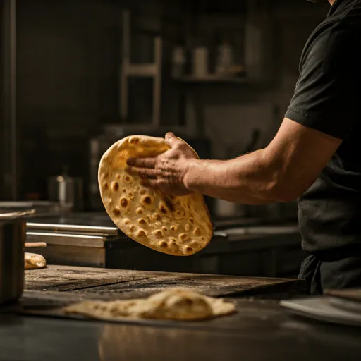Küchenchef schlägt Naan an die Tandoor-Wand